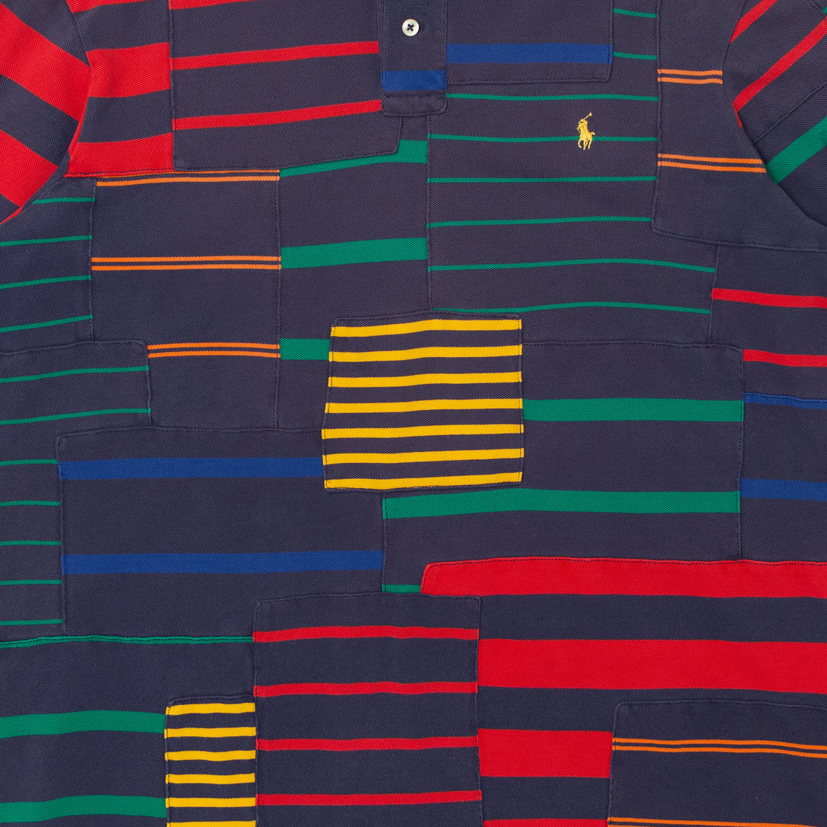 Vintage Patchwork Stripe Polo Long Sleeve [Size: X-Large]