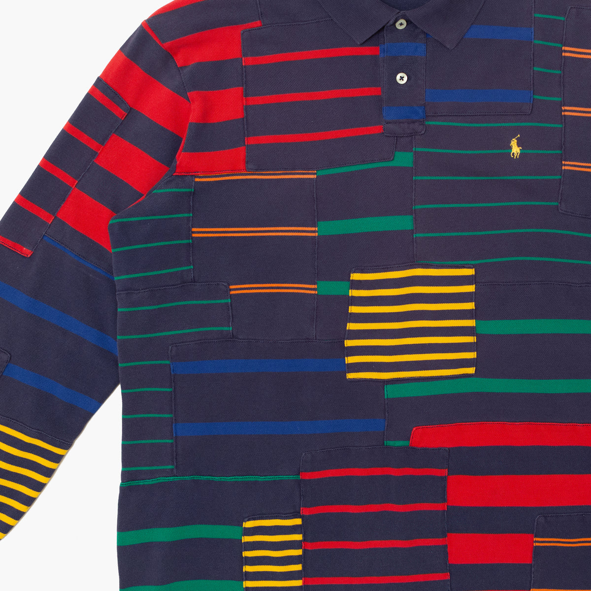 Vintage Patchwork Stripe Polo Long Sleeve [Size: X-Large]