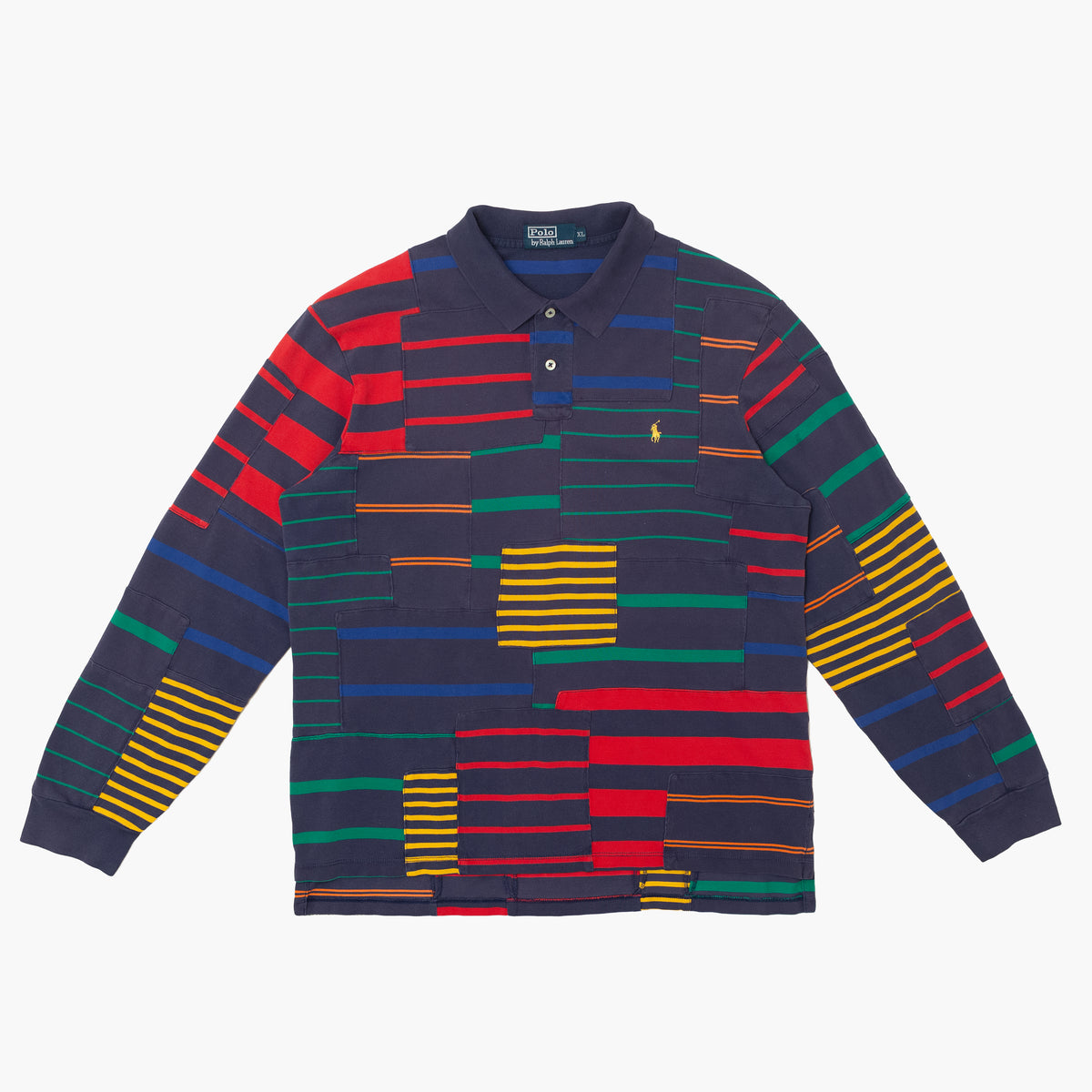 Vintage Patchwork Stripe Polo Long Sleeve [Size: X-Large]