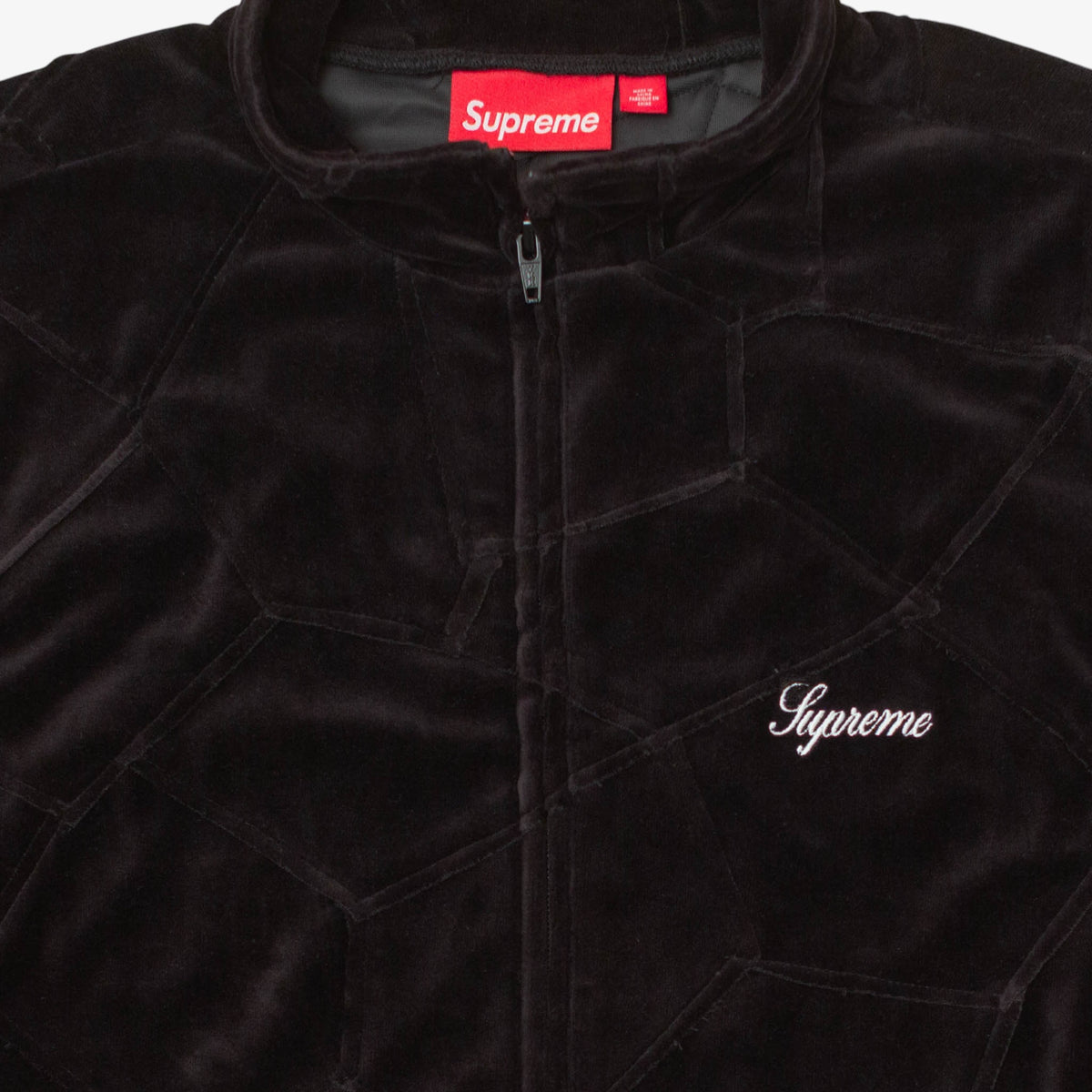 Patchwork Velour Zip Up Jacket Black [Size: Large]