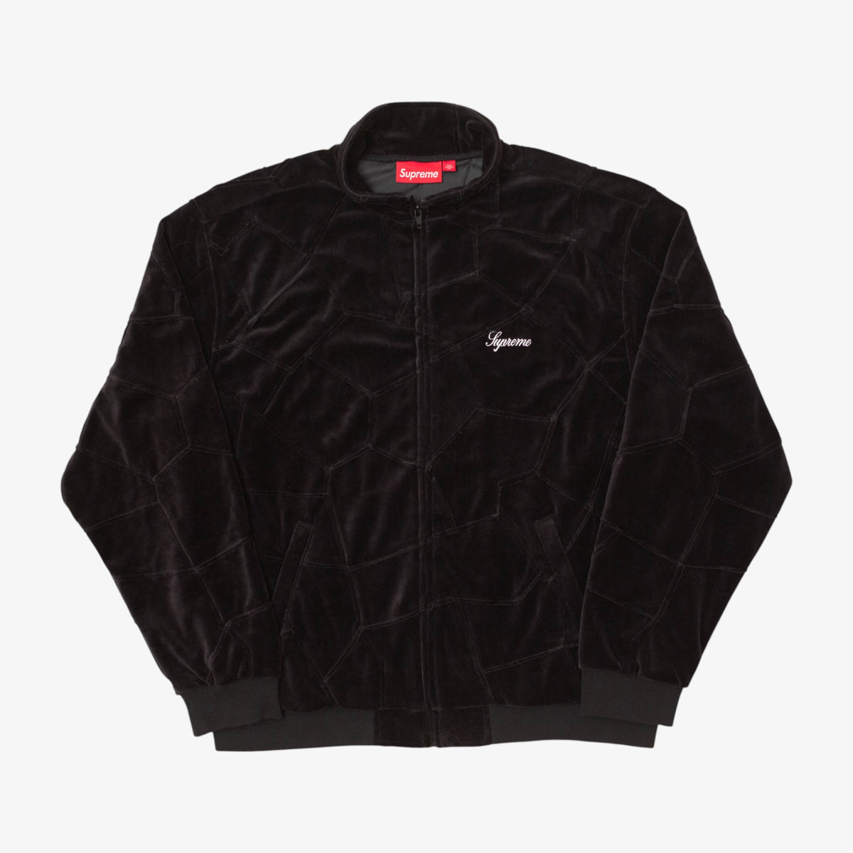 Patchwork Velour Zip Up Jacket Black [Size: Large]