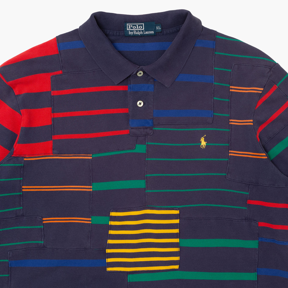Vintage Patchwork Stripe Polo Long Sleeve [Size: X-Large]