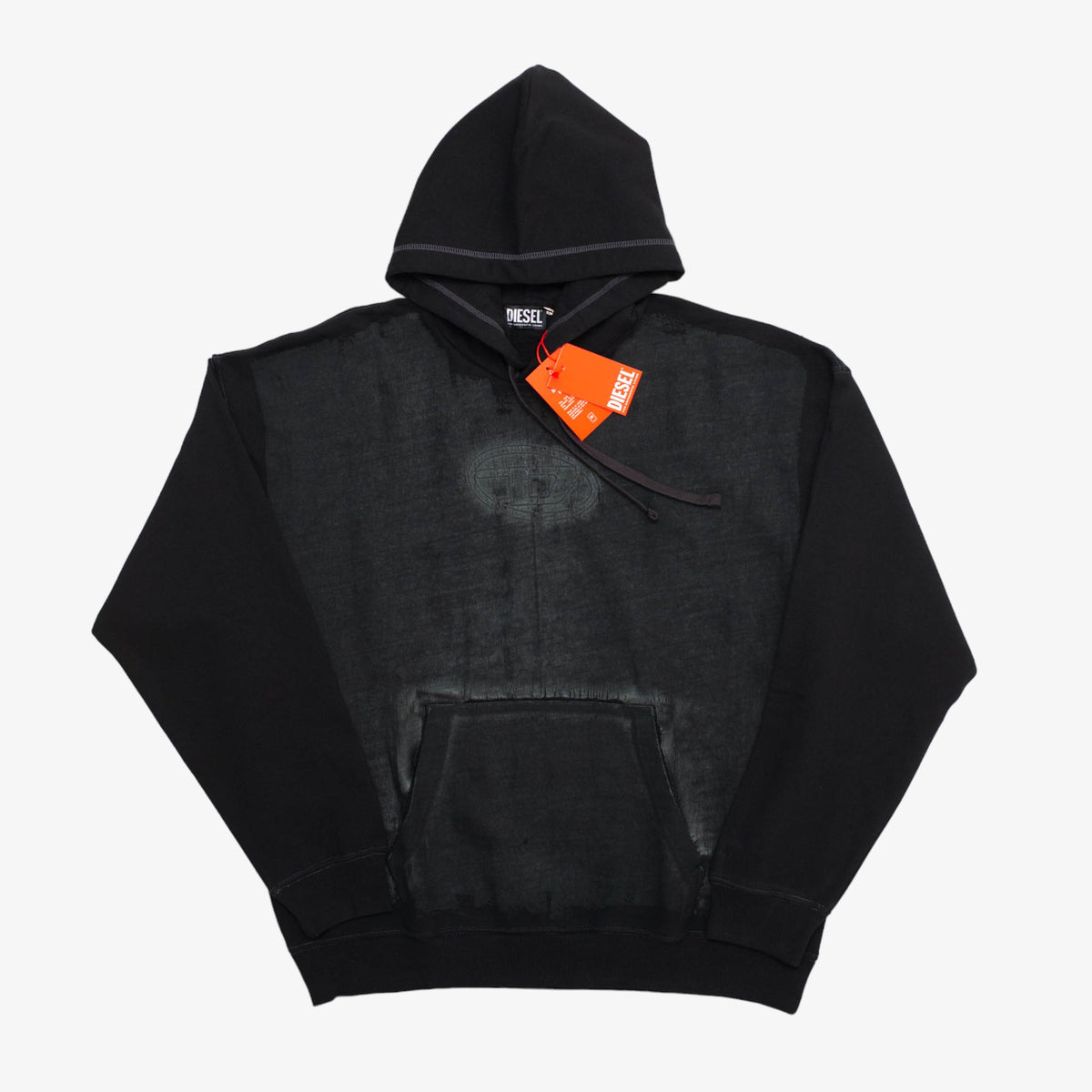 Black Paint-Effect Hooded Sweatshirt [Size: Large]