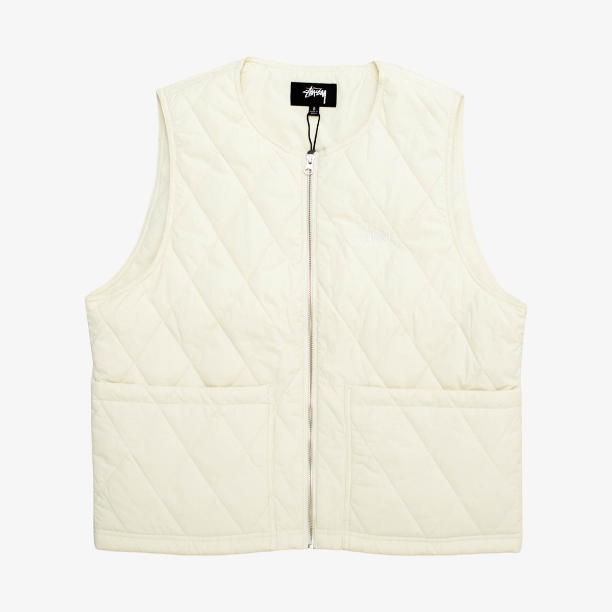 &#39;White&#39; Diamond Quilted Zip Vest [Size: Small]