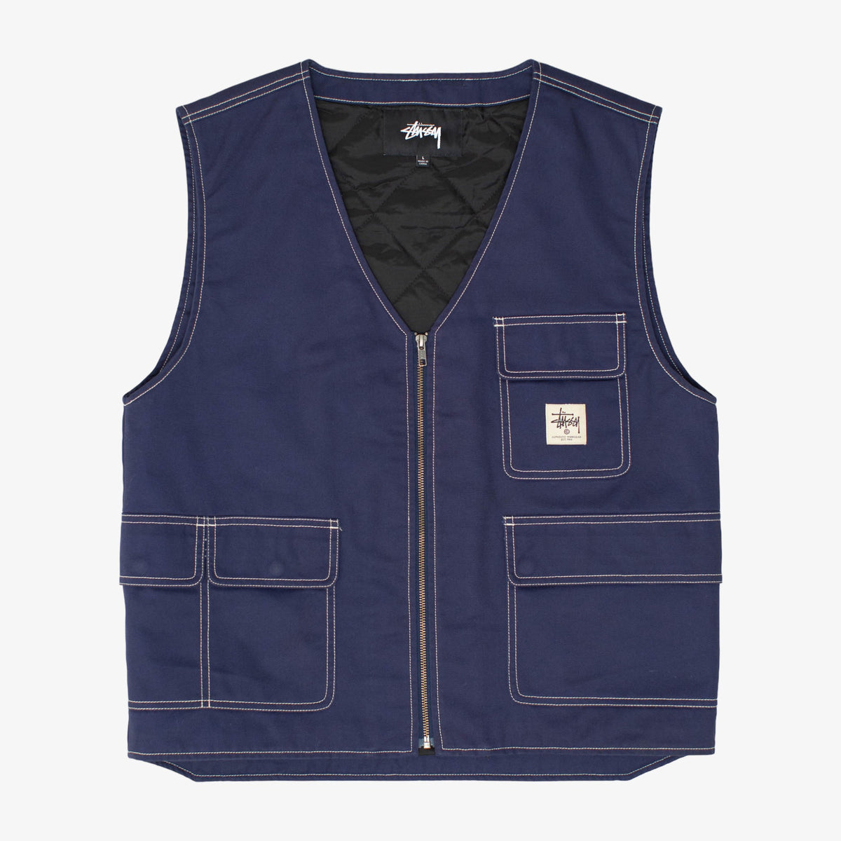 &#39;Navy&#39; Contrast Stitch Zip Vest [Size: Large]